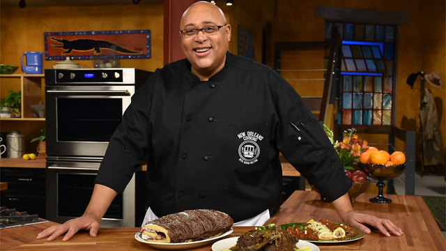 Chef Kevin Belton with his "Reveillon Dinner" featured in episode 126.