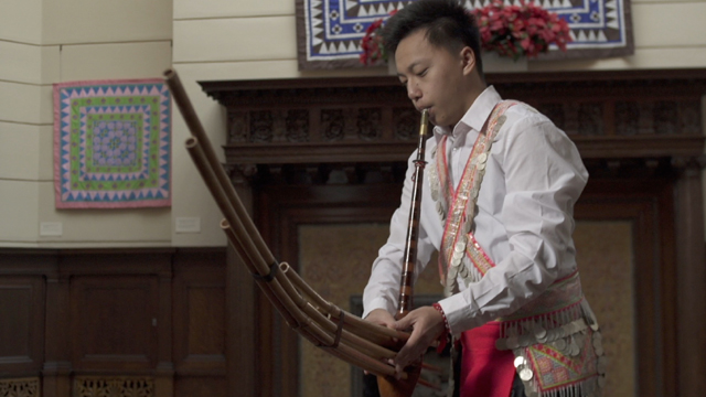 Chai Lee performs and teaches the significance of the instrument Qeej.