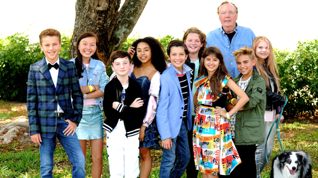 The cast of Kid Stew with James Patterson and Ozzie the dog.