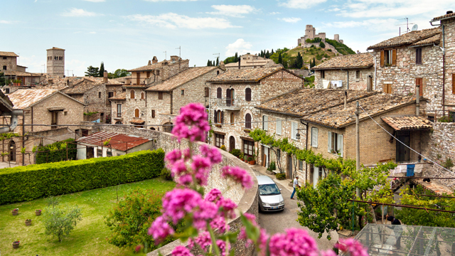 The beautiful and flower-filled town of Assisi.