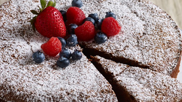 A favorite of the women in Pati's family: an almond and chocolat leche cake