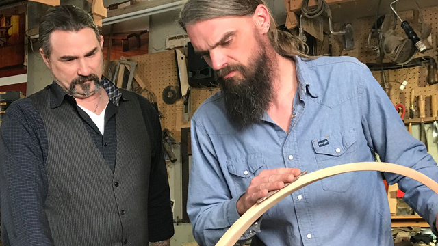 Eric Gorges and award-winning furniture maker Mark Whitley make a table together.