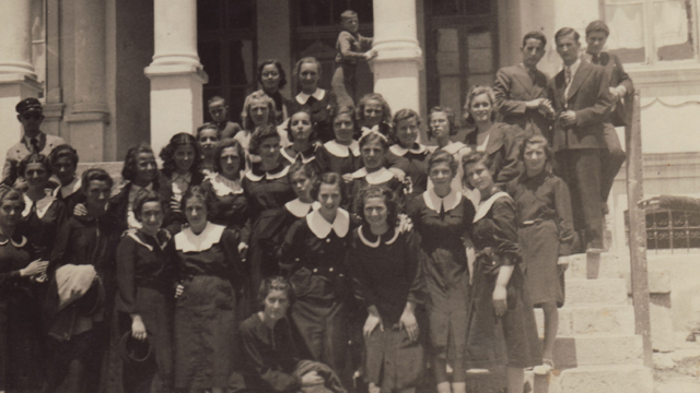 Girls in front of Kastoria high school