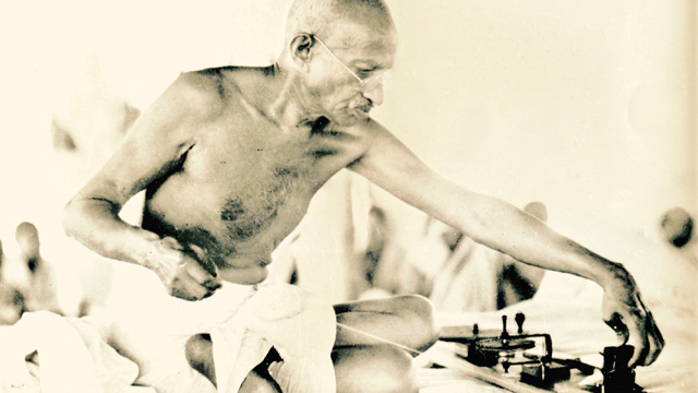 Gandhi spinning as a daily meditation practice and a way for Indians to take back control of their textile industry from the British.