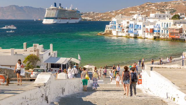 Cruise ship anchored off of Mykonos