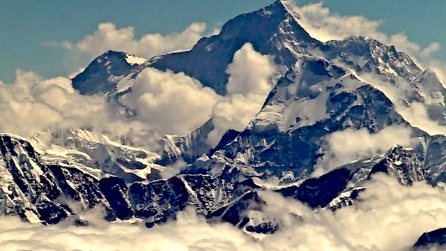 Mount Everest, earth's highest mountain above sea level, located in the Himalayas.