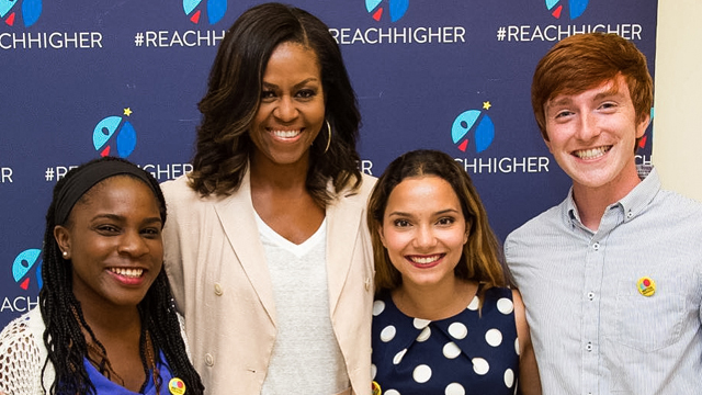 Former First Lady Michelle Obama with the "Beating the Odds” road-trippers