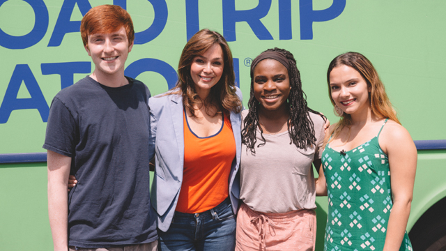 Actress and playwright Elaine Del Valle, second from left, poses with James, Esther and Estephanie before they head to their next stop.